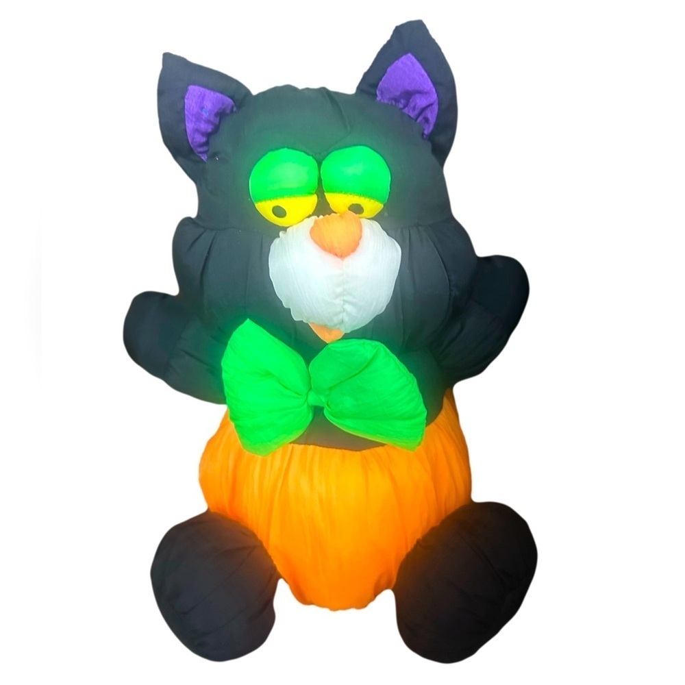 Vintage 90s Halloween Neon‎ Black Cat Plush Nylon Parachute Huffalump Whimsigoth